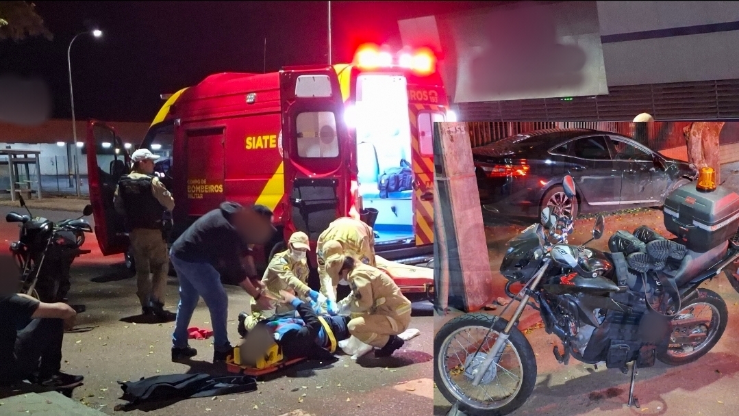 Motociclista fica ferido após colisão com Azera que bateu contra árvore no bairro Neva