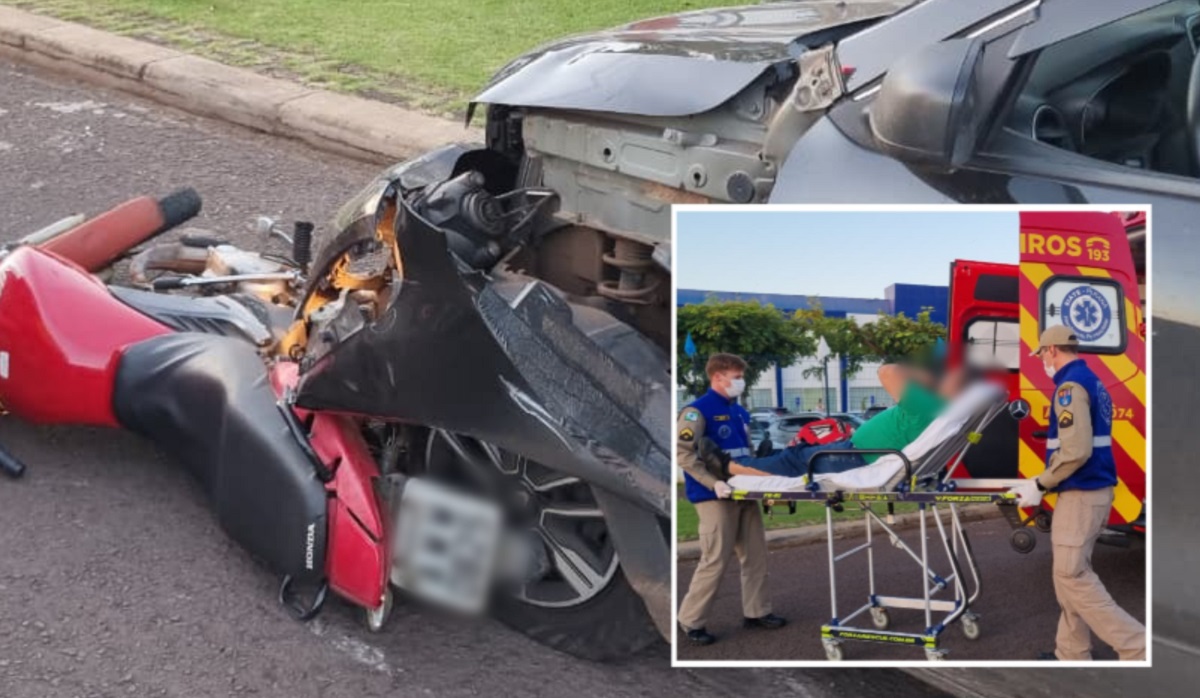 Imagem referente a Forte colisão entre moto e carro deixa vítima em frente ao Clube Tuiuti