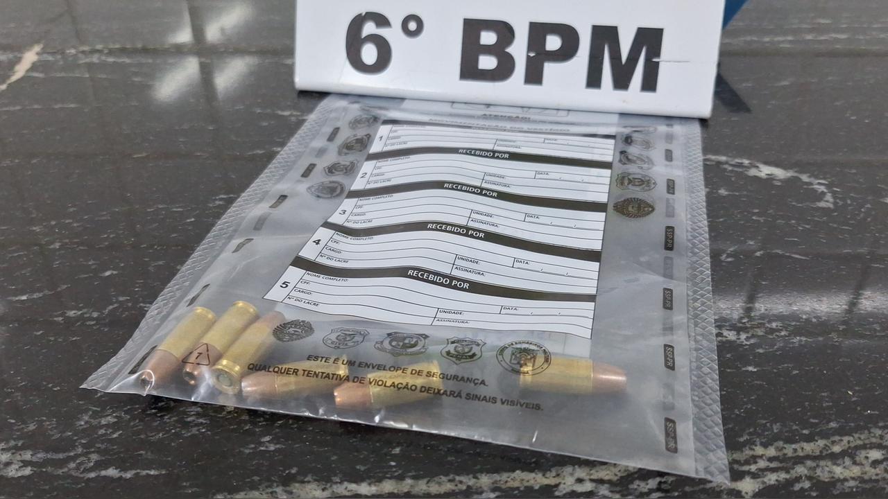PM localiza seis munições de 9 mm em via pública no Recanto Tropical durante patrulhamento