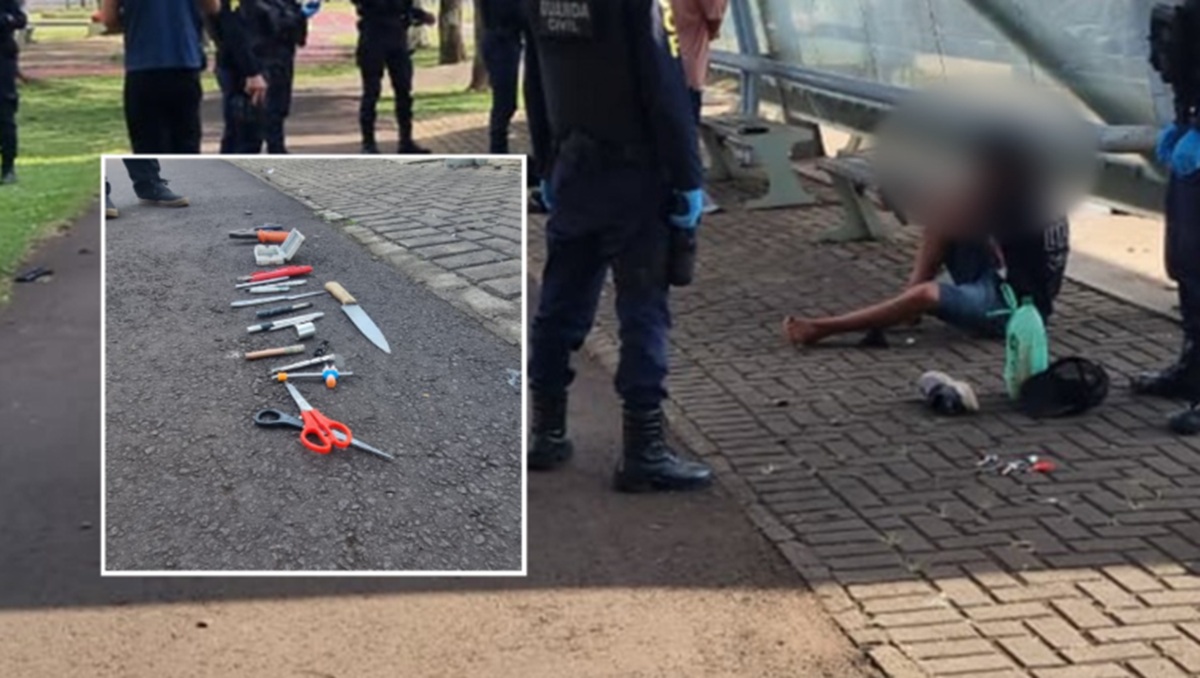 Homem é detido com facas e tesouras em ponto de ônibus na Avenida Tancredo Neves