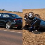 Imagem relativa a Gestante aguarda socorro após acidente com três veículos na PR-182