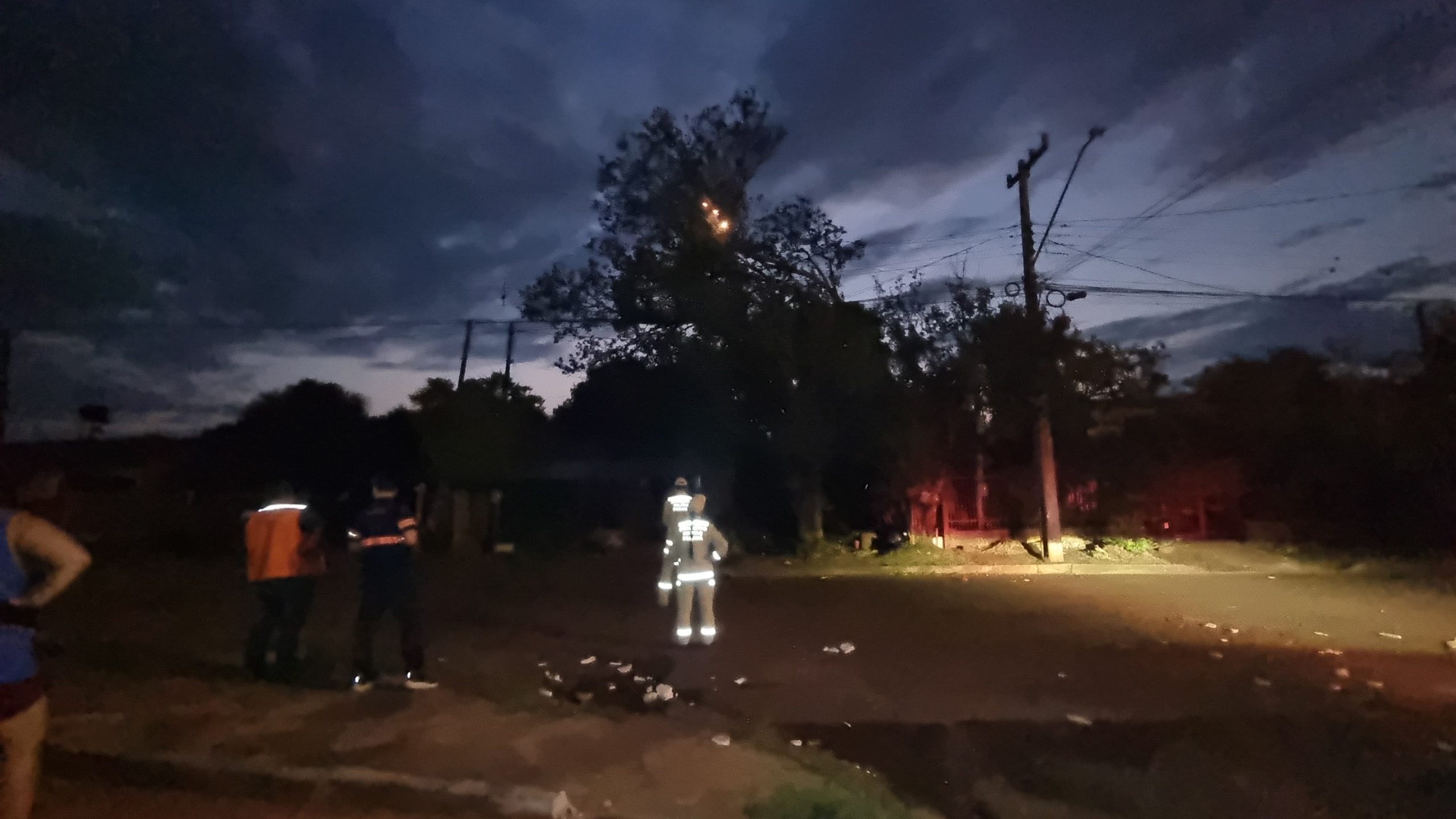 Árvore derrubada após temporal pega fogo com volta da luz no Cascavel Velho