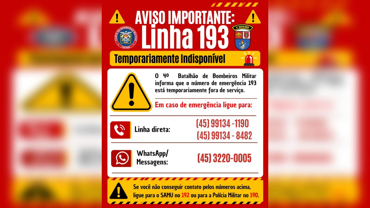 Imagem referente a Corpo de Bombeiros de Cascavel segue com telefones inoperantes
