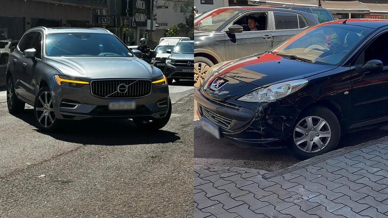Volvo e Peugeot se envolvem em colisão na Rua Paraná, no Centro