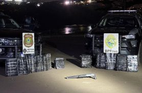 PF e PM apreendem 107 kg de maconha e espingarda calibre .12 em ação no Rio Paraná