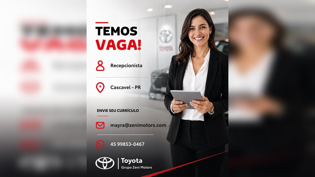 Zeni Motors abre vaga para recepcionista em Cascavel Imagem referente a Zeni Motors abre vaga para recepcionista em Cascavel