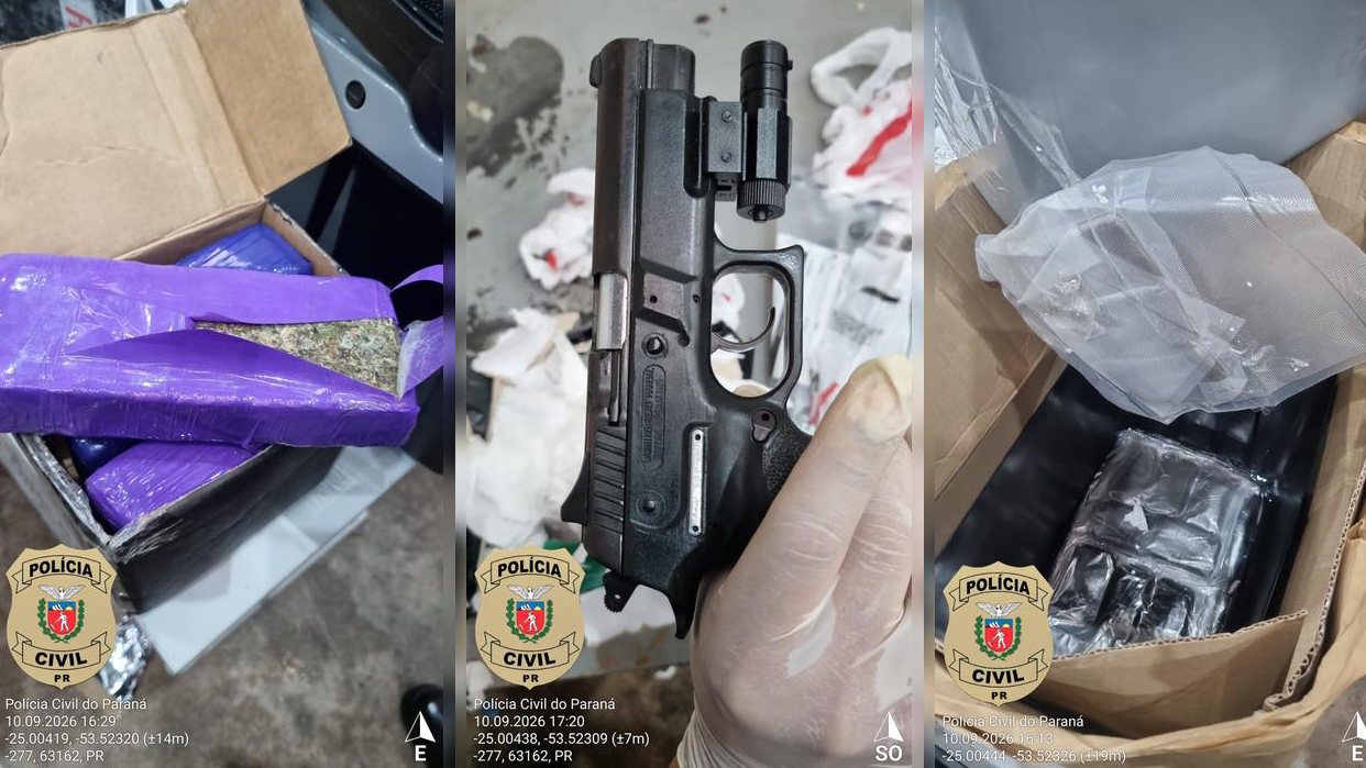 Imagem referente a Polícia Civil e Receita Federal apreendem maconha, haxixe e pistola israelense em Cascavel