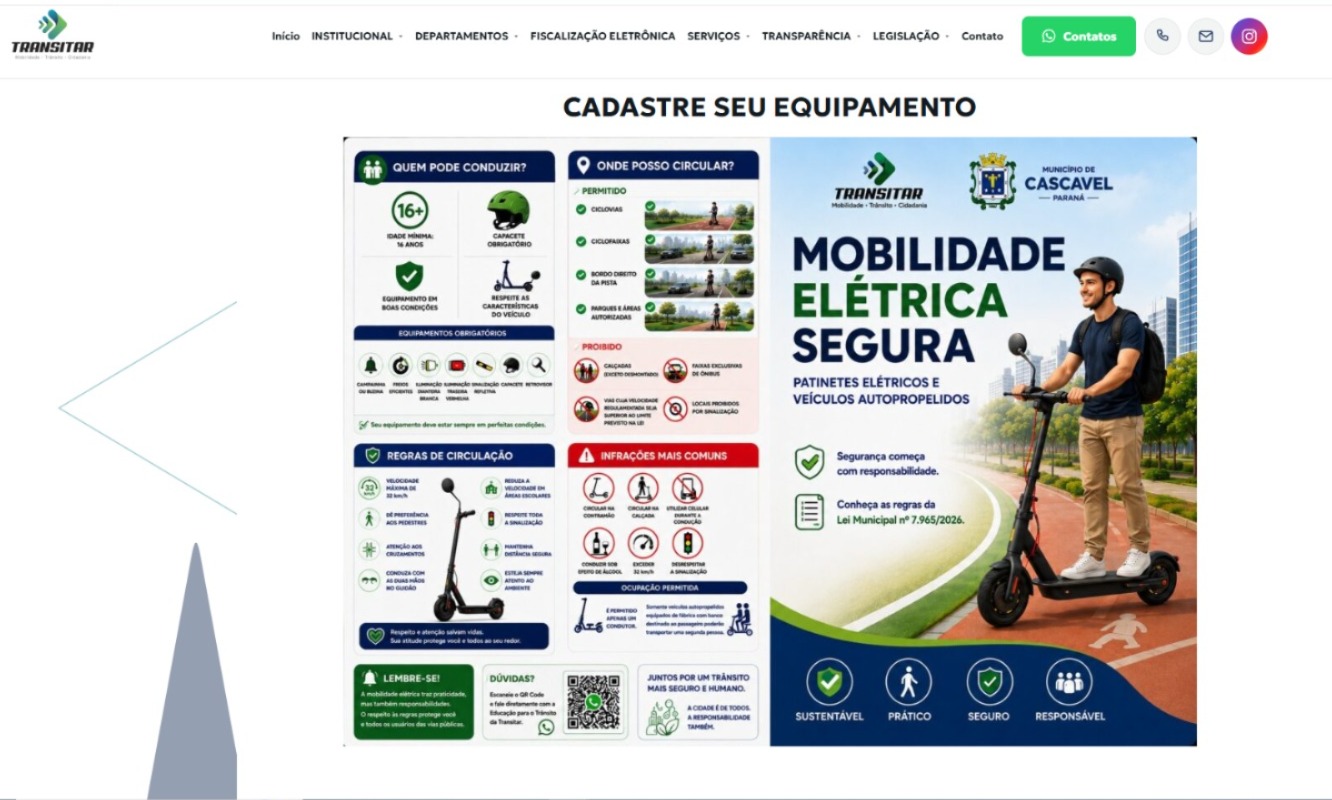 Imagem referente a Transitar agora conta com cadastro municipal de equipamentos autopropelidos