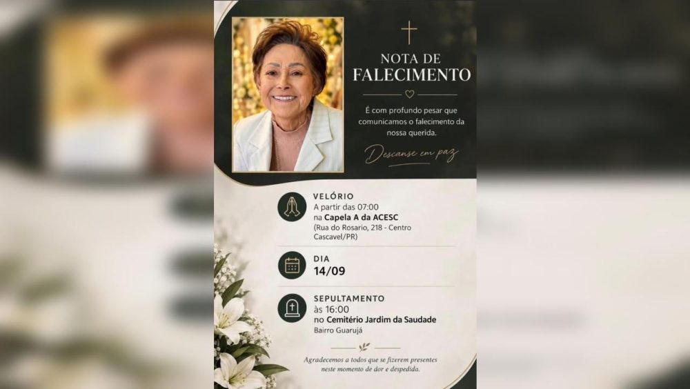 Maria Izaulina Braz, de 76 anos, é velada na ACESC em Cascavel Imagem referente a Maria Izaulina Braz, de 76 anos, é velada na ACESC em Cascavel