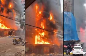 Incêndio atinge bancas de camelôs e fachada de shopping próximo à Ponte da Amizade
