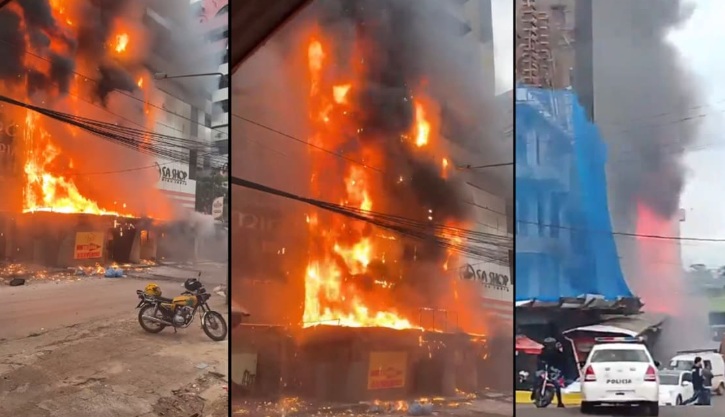 Incêndio atinge bancas de camelôs e fachada de shopping próximo à Ponte da Amizade Imagem referente a Incêndio atinge bancas de camelôs e fachada de shopping próximo à Ponte da Amizade