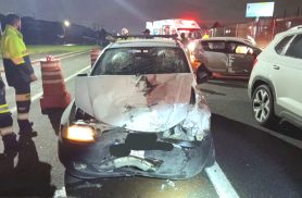 Motorista fica ferido em colisão entre Celta, Sandero e Taos na BR-277 Motorista fica ferido em colisão entre Celta, Sandero e Taos na BR-277