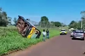 Morador de rua furta van escolar, foge e capota veículo na rodovia