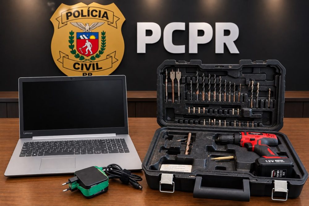 Imagem referente a Polícia Civil busca donos de laptop, roçadeira e parafusadeira recuperados no Esmeralda