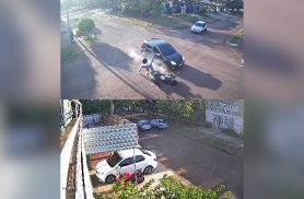 Câmera mostra momento que idoso de moto elétrica é atingido por carro no Santa Cruz, em Cascavel