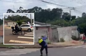 Cabos de telefonia voltam a cair e quase causam armadilha a motociclista em cruzamento do bairro Brasília em Cascavel