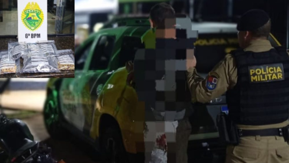 Imagem referente a Motociclista foge da PM, sofre queda e é preso com arma e drogas