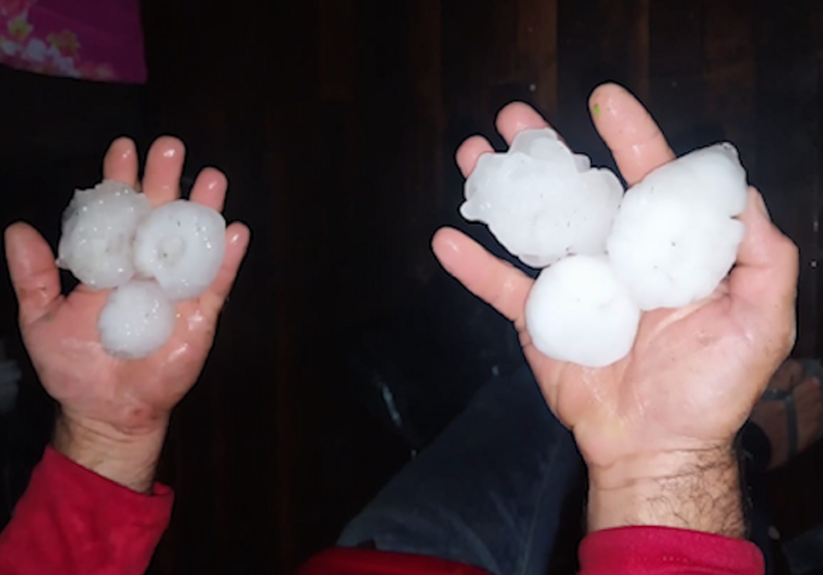 Granizo do tamanho da palma da mão assusta moradores durante tempestade em Pinhão