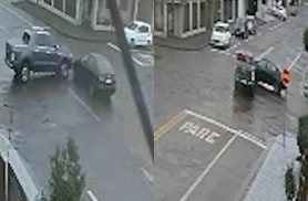 Câmera flagra caminhonete avançando preferencial e provocando colisão em Cascavel