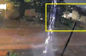 Câmera flagra muro desabando durante tormenta registrada em Cascavel