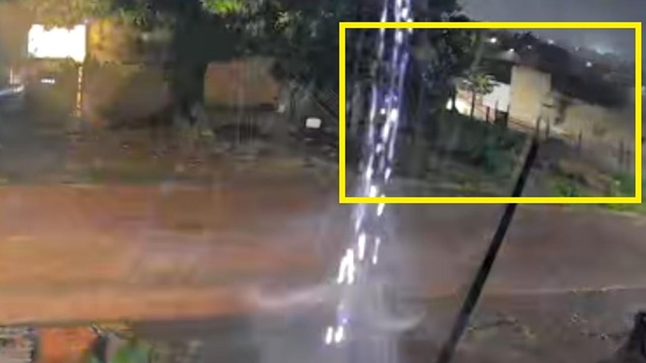 Câmera flagra muro desabando durante tormenta registrada em Cascavel