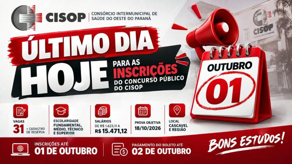 Imagem referente a CISOP encerra nesta quinta-feira prazo para concurso com 31 vagas e salários de até R$ 15,4 mil