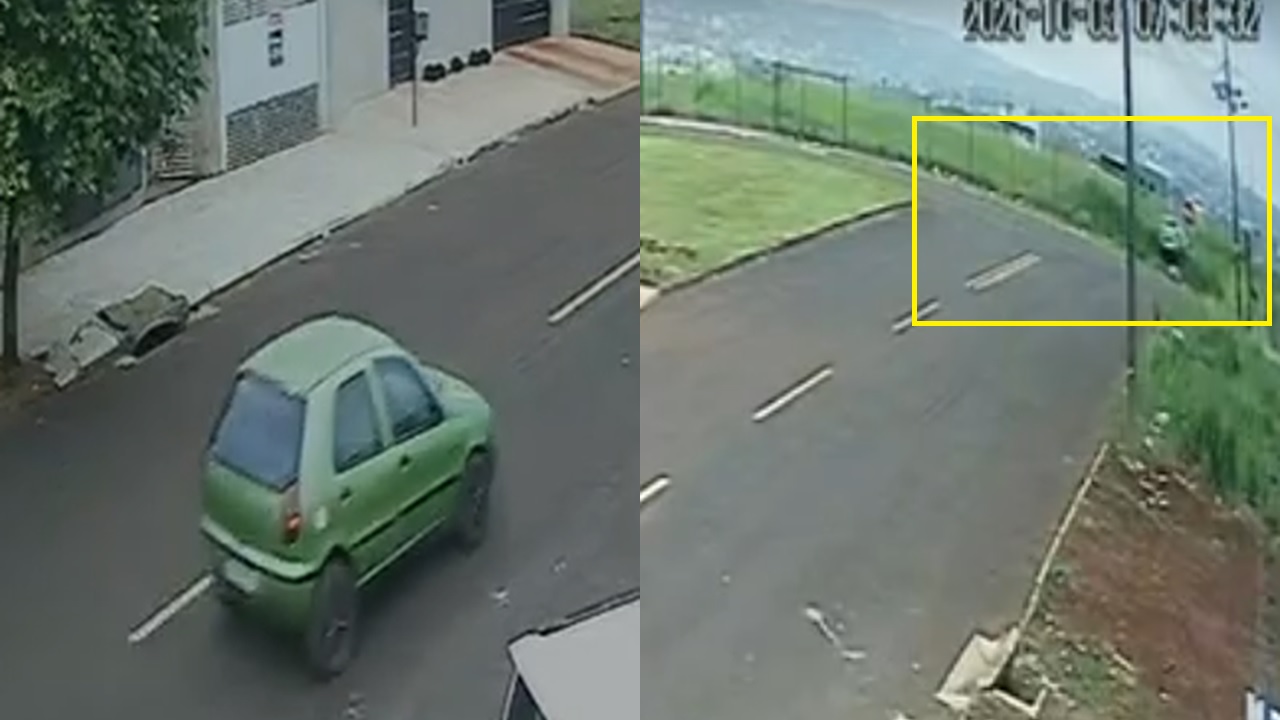 Vídeo flagra Palio atravessando grade do IFPR em acidente na Avenida das Pombas