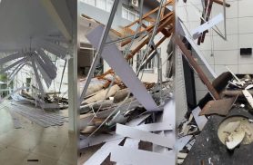 Tempestade destrói espaço de eventos no bairro Santa Felicidade em Cascavel