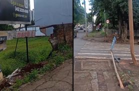 'Derrubou muro e placa', descreve internauta após acidente no fim da tarde, no Centro de Cascavel