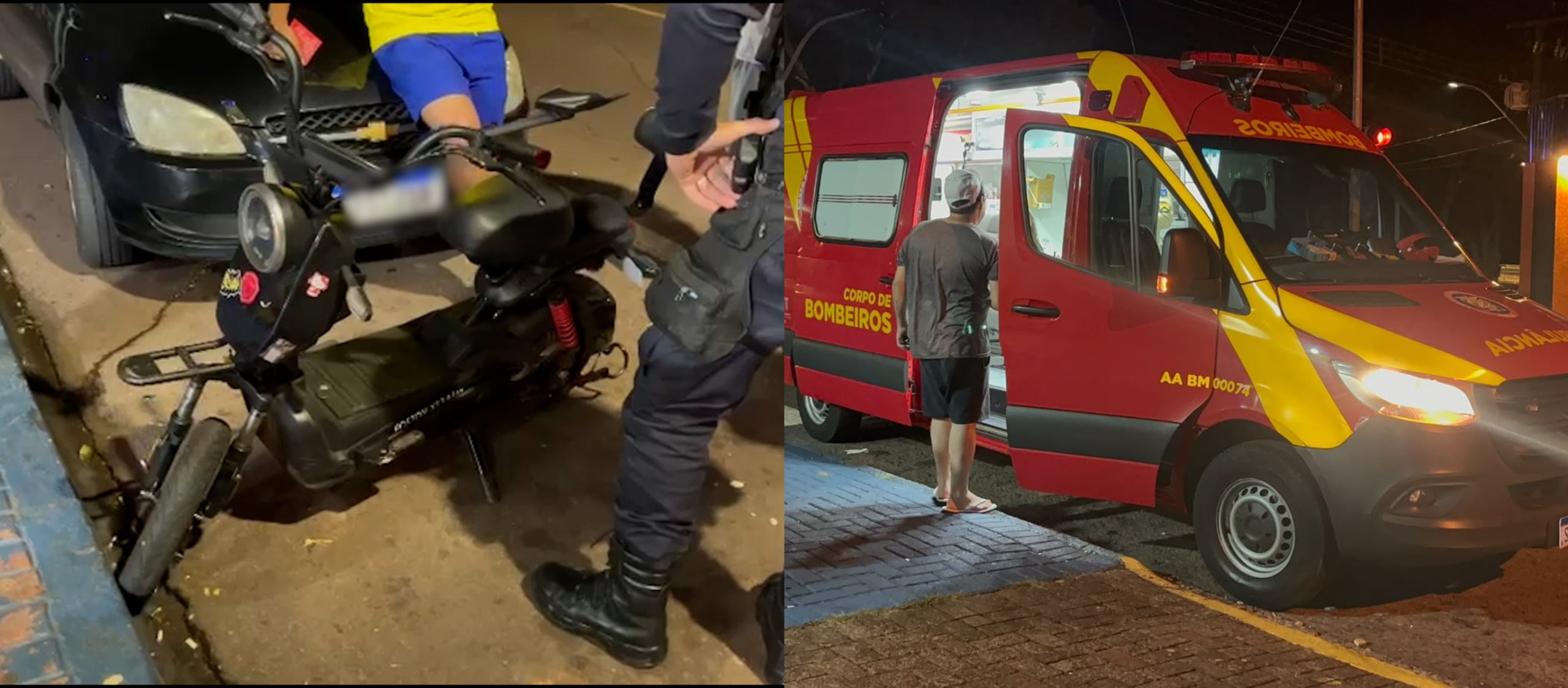 Jovem cai de moto elétrica na Rua Jacarezinho, em Cascavel