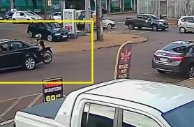 Câmera flagra acidente que deixou motociclista ferido na na Rua Domiciano Theobaldo Bresolin
