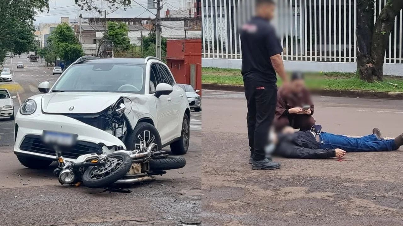 Motociclista fica ferido após colisão com carro elétrico no Centro