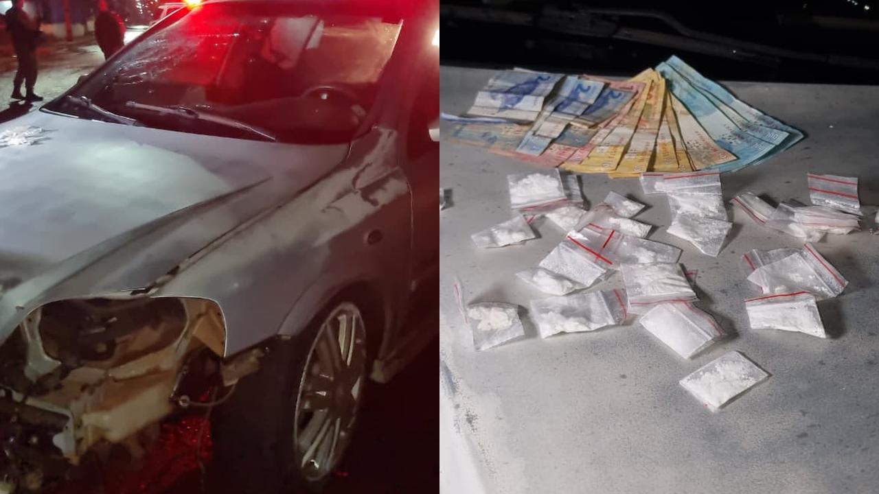 Drogas e dinheiro: Perseguição policial termina em acidente na Rua Rio da Paz