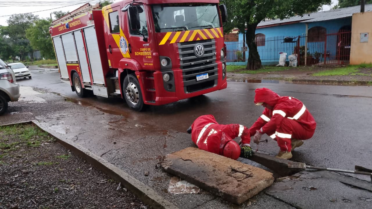 Bombeiros resgatam cachorro que caiu em bueiro no bairro Floresta, em Cascavel