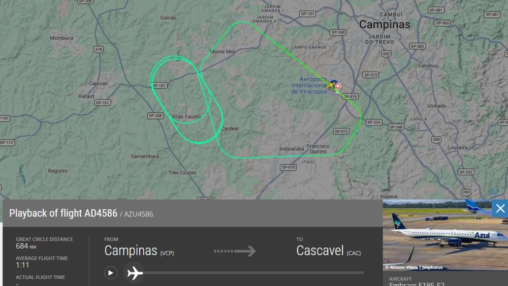 Imagem referente a Avião da Azul que seguia para Cascavel retorna a Campinas após condições climáticas adversas