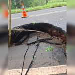 Imagem relativa a PR-592 é interditada após afundamento de pista entre Nova Prata do Iguaçu e Usina de Salto Caxias