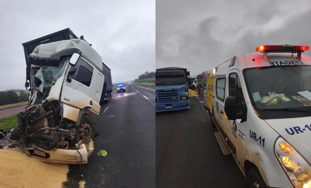 Imagem referente a Colisão entre duas carretas deixa motorista ferido na BR-163, entre Marechal Rondon e Toledo