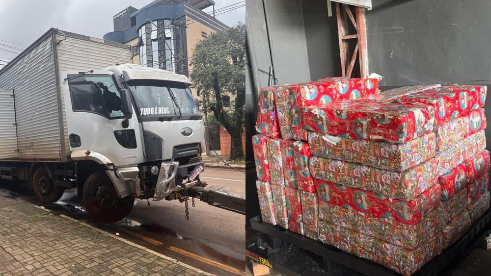 Imagem referente a Com mensagem de fé na cabine e mais de 1 tonelada de drogas na carga, caminhão provoca caos em Cascavel