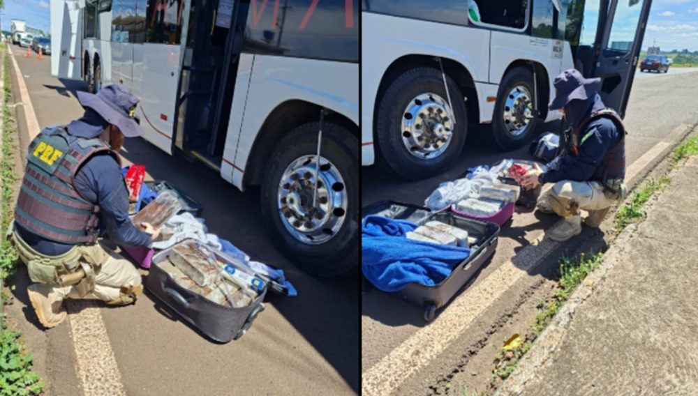 Imagem referente a PRF apreende 40kg de maconha, além de celulares e medicamentos em ônibus na BR-277