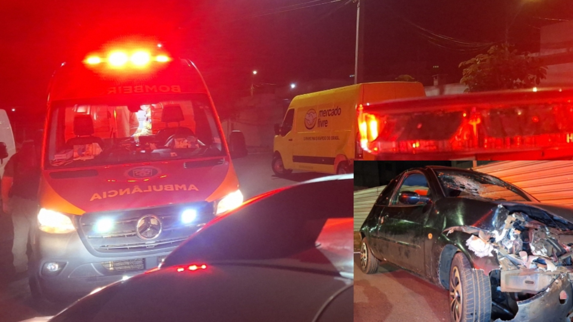Mulher grávida fica ferida após Ford Ka bater contra van estacionada no bairro Interlagos