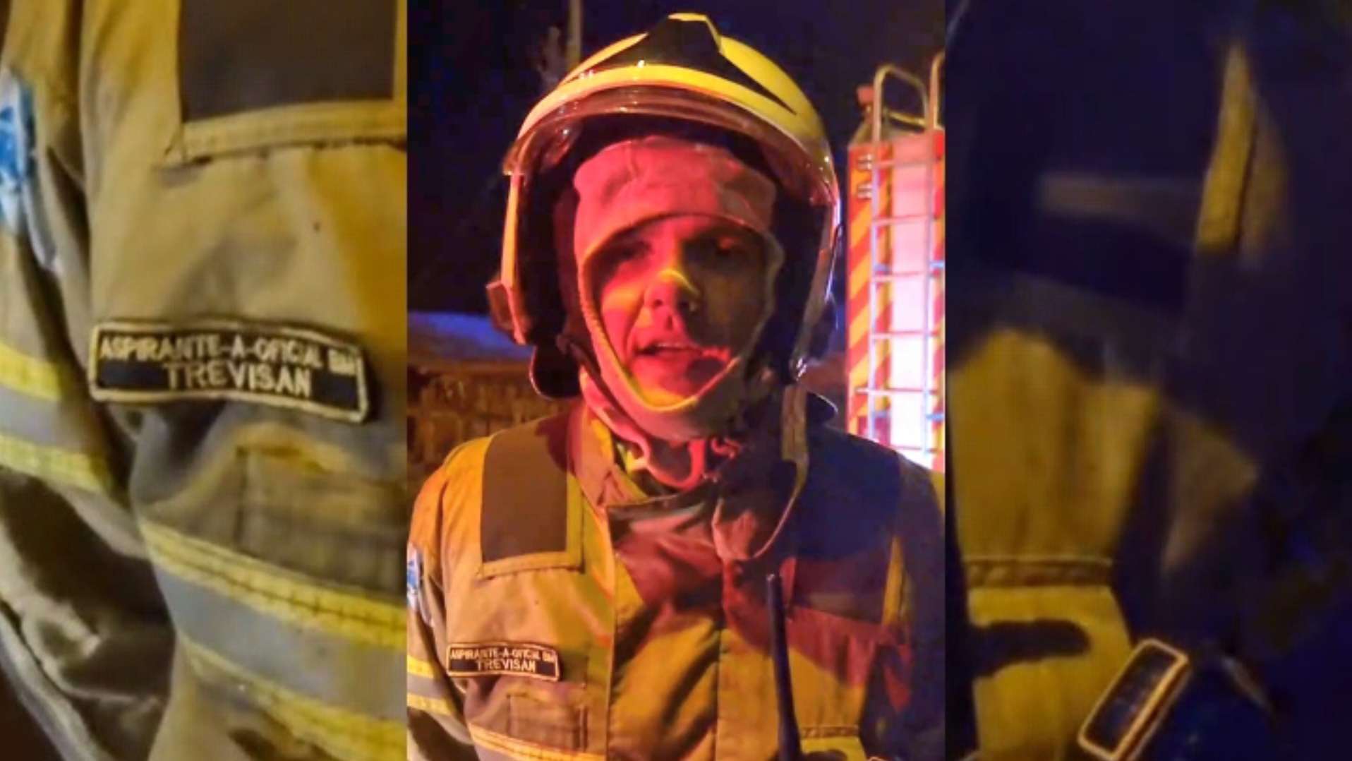 Aspirante Trevisan explica atendimento a ocorrência de incêndio em residência no bairro 14 de Novembro
