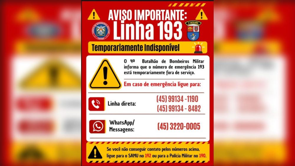 Imagem referente a Corpo de Bombeiros alerta para instabilidade no 193 em operadoras de telefonia Claro e TIM