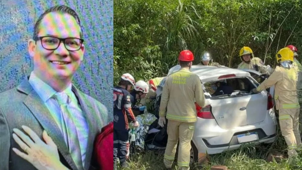 Imagem referente a Motorista morre após carro colidir com carreta na PR-218; esposa é resgatada de ferragens