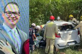 Motorista morre após carro colidir com carreta na PR-218; esposa é resgatada de ferragens Motorista morre após carro colidir com carreta na PR-218; esposa é resgatada de ferragens