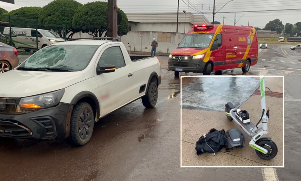 Condutor de patinete elétrico fica ferido após batida com Saveiro em Cascavel
