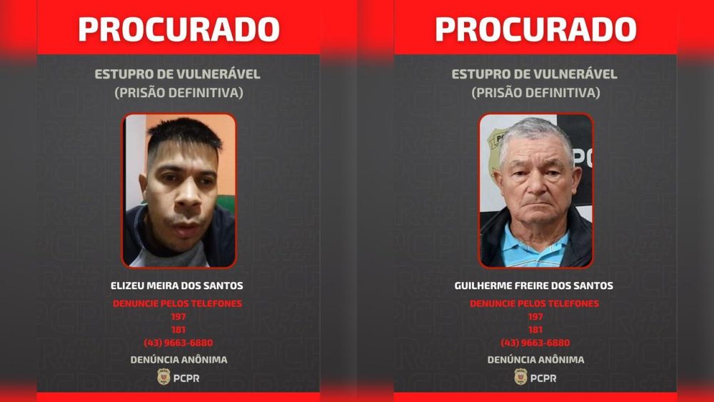 Imagem referente a Polícia divulga fotos de foragidos por estupro de vulnerável em Cândido de Abreu
