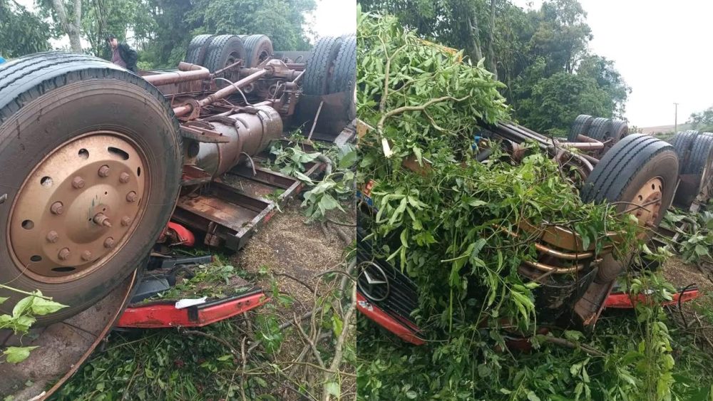 Caminhão capota e motorista morre na rodovia PR-487 Imagem referente a Caminhão capota e motorista morre na rodovia PR-487