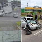 Imagem relativa a Forte colisão com três veículos deixa feridos em batida filmada por câmeras em rodovia