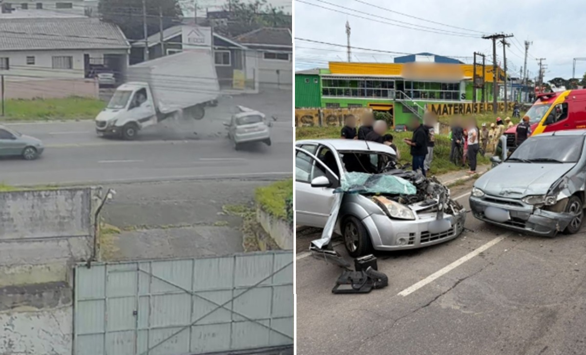 Forte colisão com três veículos deixa feridos em batida filmada por câmeras em rodovia