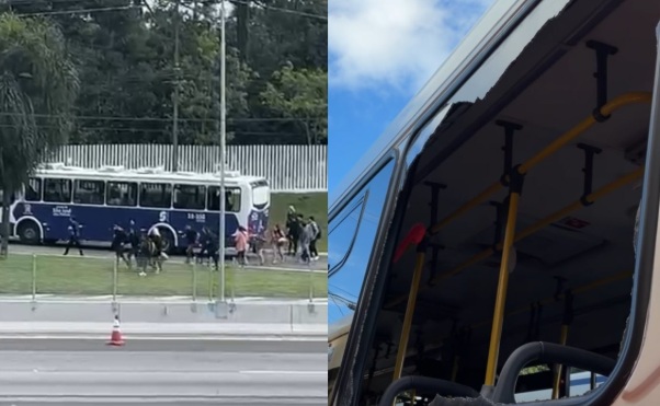 Mulher pula catraca, atinge motorista de ônibus com tesourada e passageiros fogem pela janela, na Grande Curitiba Imagem referente a Mulher pula catraca, atinge motorista de ônibus com tesourada e passageiros fogem pela janela, na Grande Curitiba